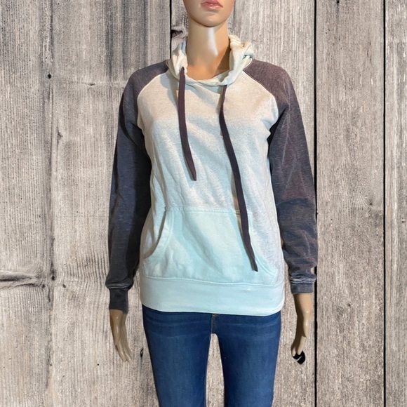 Essentials by Full Tilt Raglan Pullover Hoodie Burnout Gray Aquamarine - Picture 1 of 2